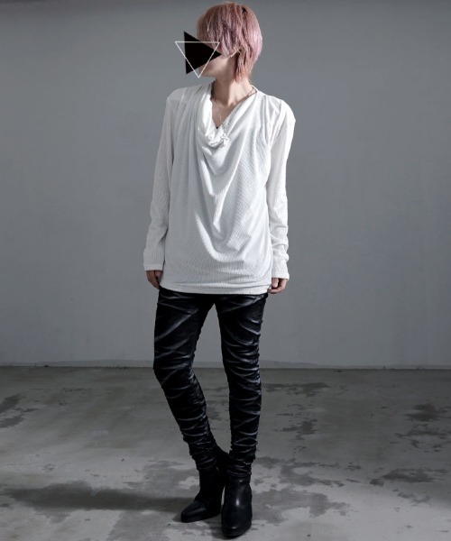 Bernings Sho(バーニングショー)の「『Bernings Sho/バーニングショー』BGベロアテレコドレープ長袖Tシャツ(Tシャツ/カットソー・メンズ・ブラック/ホワイト・XL/L/M)」の4枚目の写真