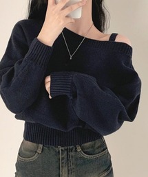 オフショルダーニットトップス肩見せ秋冬服