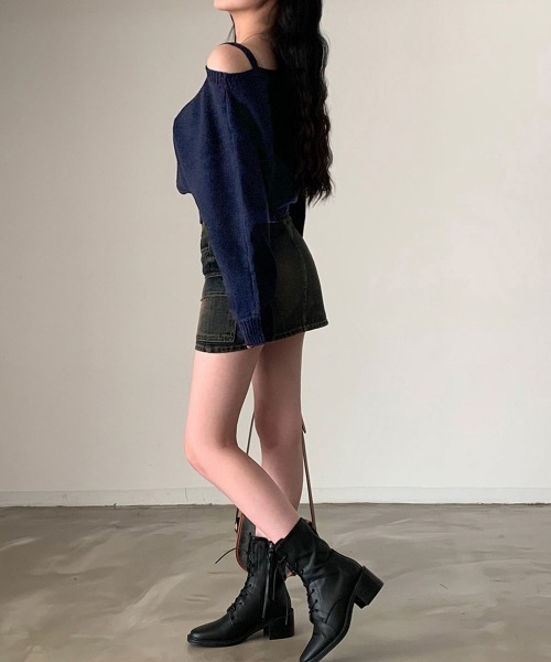 Miniministore（ミニミニストア）の「オフショルダーニットトップス肩見せ秋冬服（ニット/セーター・レディース・アイボリー/ネイビー/グレー・FREE）」の15枚目の写真