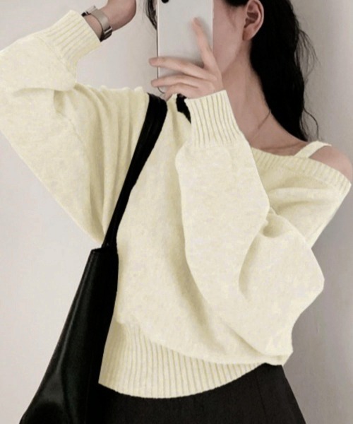 Miniministore（ミニミニストア）の「オフショルダーニットトップス肩見せ秋冬服（ニット/セーター・レディース・アイボリー/ネイビー/グレー・FREE）」の17枚目の写真