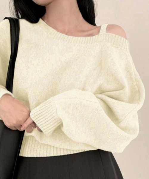 Miniministore（ミニミニストア）の「オフショルダーニットトップス肩見せ秋冬服（ニット/セーター・レディース・アイボリー/ネイビー/グレー・FREE）」の18枚目の写真