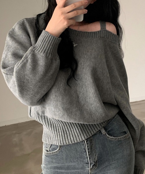 Miniministore（ミニミニストア）の「オフショルダーニットトップス肩見せ秋冬服（ニット/セーター・レディース・アイボリー/ネイビー/グレー・FREE）」の20枚目の写真
