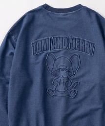 【71】【TOM&JERRY/トムとジェリー】ジェリー アップリケ刺繍 裏毛 カットデニム スウェット/メンズ/レディース/ユニセックス