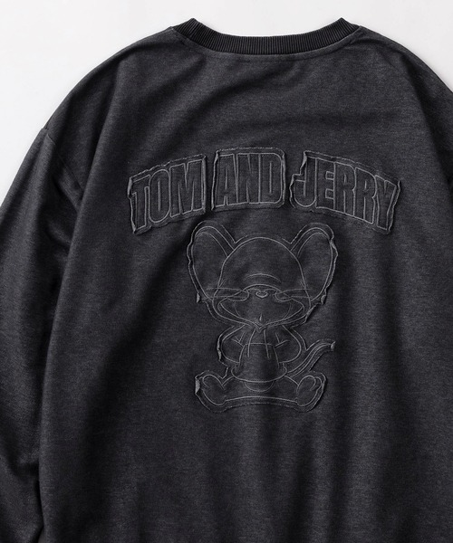 Tom&Jerry(トムアンドジェリー)の「【71】【TOM&JERRY/トムとジェリー】ジェリー アップリケ刺繍 裏毛 カットデニム スウェット/メンズ/レディース/ユニセックス(スウェット・レディース・ブルー/ブラック・M/L/XL)」の1枚目の写真