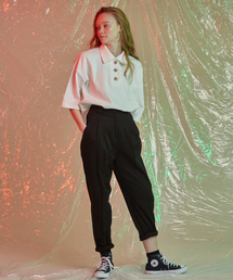 TWO TUCK TAPERED PIT SLACKS BLACK