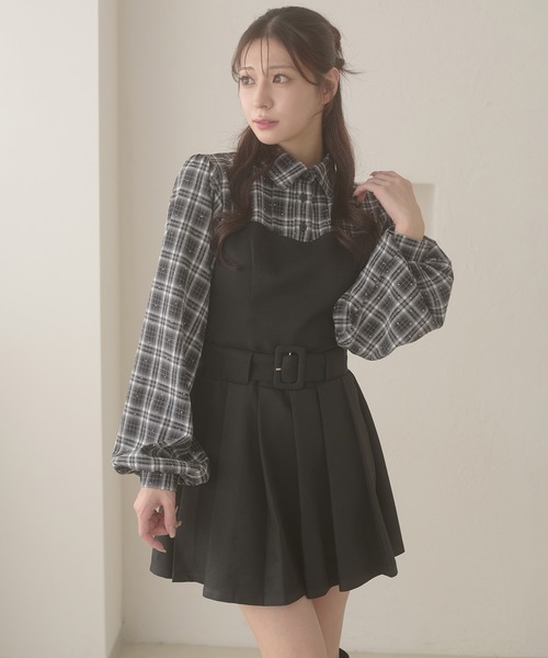 Ambre Neige（アンブルネージュ）の「plaid pattern shirt docking pleats mini dress / チェックシャツドッキングプリーツミニワンピース（ワンピース・レディース・ブラウン系その他/ブラック系その他・FREE）」の2枚目の写真