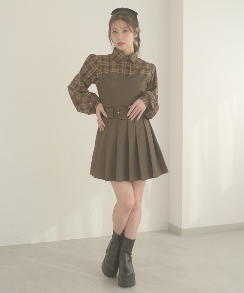 Ambre Neige（アンブルネージュ）の「plaid pattern shirt docking pleats mini dress / チェックシャツドッキングプリーツミニワンピース（ワンピース・レディース・ブラウン系その他/ブラック系その他・FREE）」の16枚目の写真