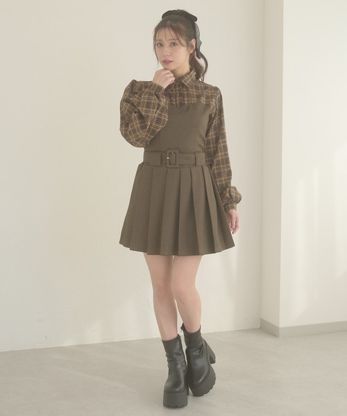 Ambre Neige（アンブルネージュ）の「plaid pattern shirt docking pleats mini dress / チェックシャツドッキングプリーツミニワンピース（ワンピース・レディース・ブラウン系その他/ブラック系その他・FREE）」の3枚目の写真