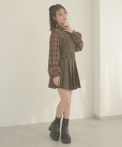 Ambre Neige（アンブルネージュ）の「plaid pattern shirt docking pleats mini dress / チェックシャツドッキングプリーツミニワンピース（ワンピース・レディース・ブラウン系その他/ブラック系その他・FREE）」の5枚目の写真