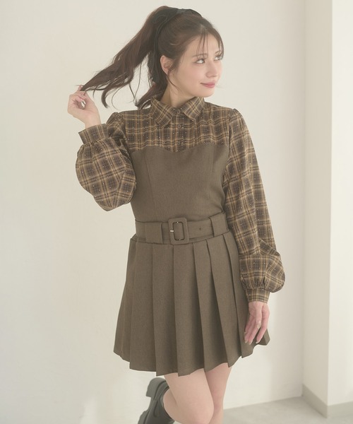 Ambre Neige（アンブルネージュ）の「plaid pattern shirt docking pleats mini dress / チェックシャツドッキングプリーツミニワンピース（ワンピース・レディース・ブラウン系その他/ブラック系その他・FREE）」の10枚目の写真
