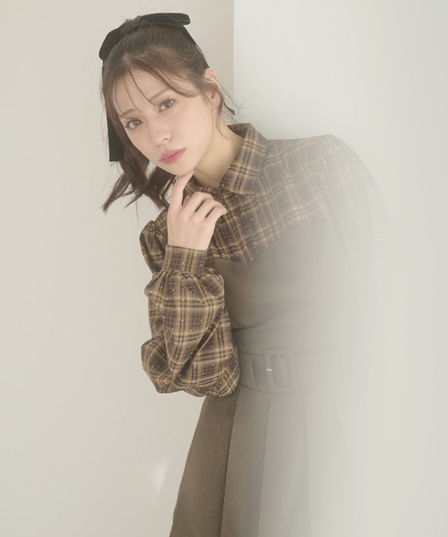 Ambre Neige（アンブルネージュ）の「plaid pattern shirt docking pleats mini dress / チェックシャツドッキングプリーツミニワンピース（ワンピース・レディース・ブラウン系その他/ブラック系その他・FREE）」の14枚目の写真