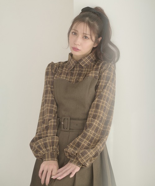 Ambre Neige（アンブルネージュ）の「plaid pattern shirt docking pleats mini dress / チェックシャツドッキングプリーツミニワンピース（ワンピース・レディース・ブラウン系その他/ブラック系その他・FREE）」の12枚目の写真