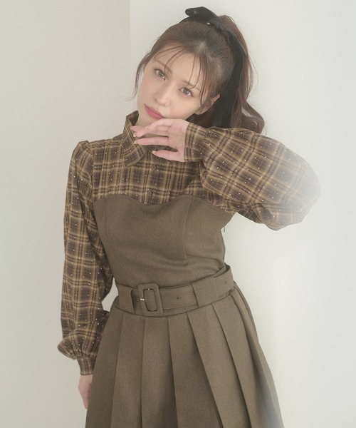 Ambre Neige（アンブルネージュ）の「plaid pattern shirt docking pleats mini dress / チェックシャツドッキングプリーツミニワンピース（ワンピース・レディース・ブラウン系その他/ブラック系その他・FREE）」の13枚目の写真