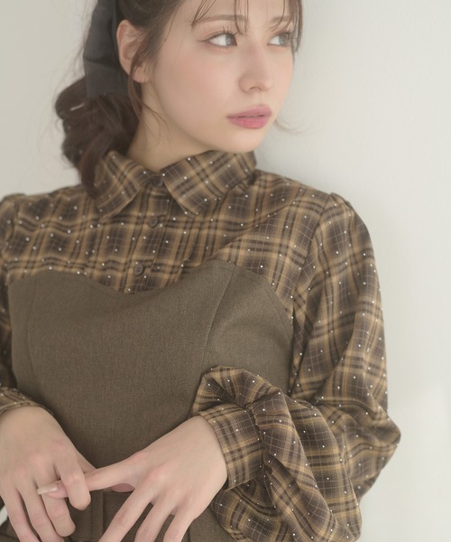 Ambre Neige（アンブルネージュ）の「plaid pattern shirt docking pleats mini dress / チェックシャツドッキングプリーツミニワンピース（ワンピース・レディース・ブラウン系その他/ブラック系その他・FREE）」の15枚目の写真