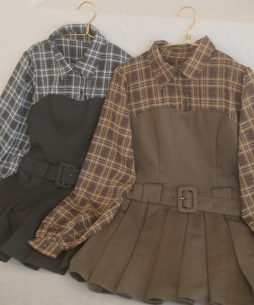 Ambre Neige（アンブルネージュ）の「plaid pattern shirt docking pleats mini dress / チェックシャツドッキングプリーツミニワンピース（ワンピース・レディース・ブラウン系その他/ブラック系その他・FREE）」の7枚目の写真