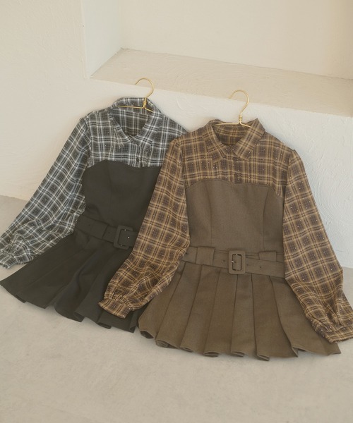 Ambre Neige（アンブルネージュ）の「plaid pattern shirt docking pleats mini dress / チェックシャツドッキングプリーツミニワンピース（ワンピース・レディース・ブラウン系その他/ブラック系その他・FREE）」の8枚目の写真