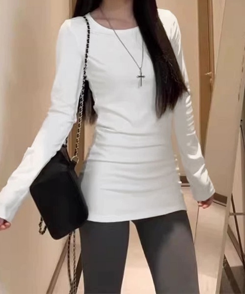 Miniministore(ミニミニストア)の「ロングTシャツ 重ね着フィットカットソー(Tシャツ/カットソー・レディース・グレー系1/グレー系2/ホワイト系1/ホワイト系2/ブラック系1/ブラック系2・FREE)」の8枚目の写真
