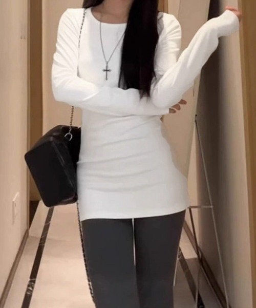 Miniministore(ミニミニストア)の「ロングTシャツ 重ね着フィットカットソー(Tシャツ/カットソー・レディース・グレー系1/グレー系2/ホワイト系1/ホワイト系2/ブラック系1/ブラック系2・FREE)」の9枚目の写真