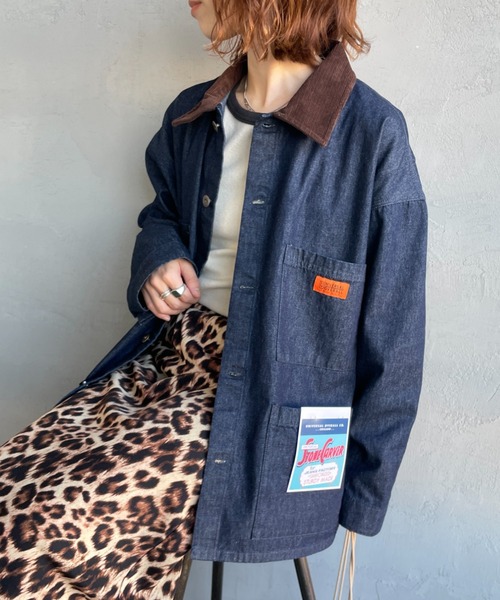 UNIVERSAL OVERALL（ユニバーサルオーバーオール）の「[UNIVERSAL OVERALL/ユニバーサルオーバーオール] 別注 カバーオールジャケット（カバーオール・レディース・ネイビー/キナリ/アニマル・S）」の5枚目の写真