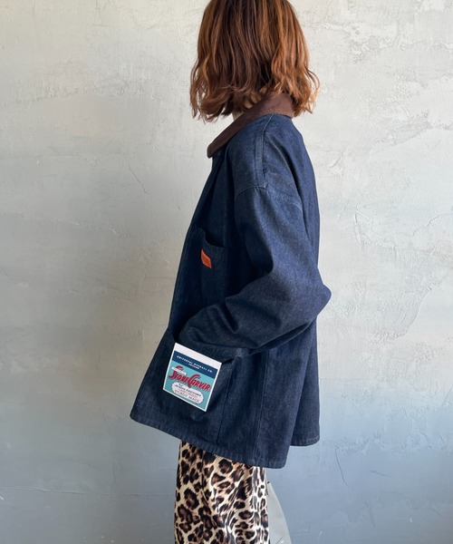UNIVERSAL OVERALL（ユニバーサルオーバーオール）の「[UNIVERSAL OVERALL/ユニバーサルオーバーオール] 別注 カバーオールジャケット（カバーオール・レディース・ネイビー/キナリ/アニマル・S）」の7枚目の写真