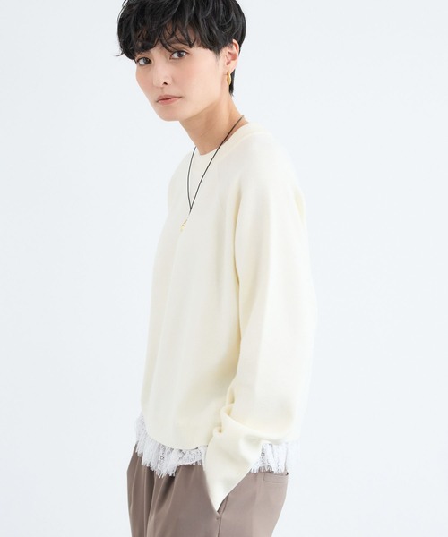 BARNYARDSTORM（バンヤードストーム）の「BARNYARDSTORM / レースドッキングニット（ニット/セーター・レディース・ブラウン/オフホワイト・FREE）」の4枚目の写真