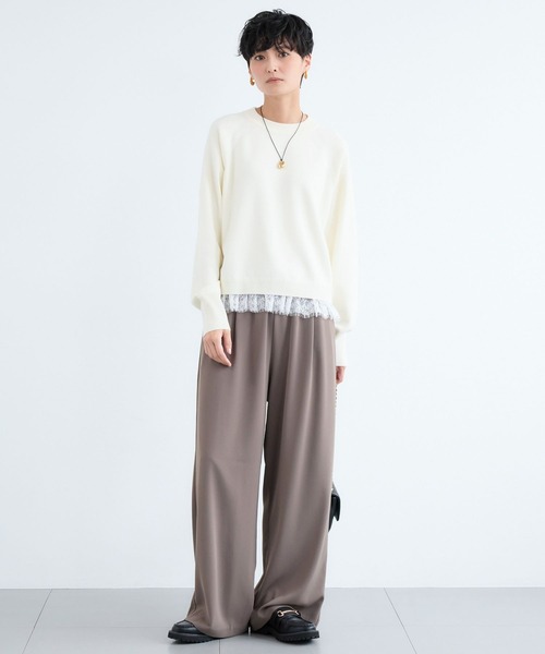 BARNYARDSTORM（バンヤードストーム）の「BARNYARDSTORM / レースドッキングニット（ニット/セーター・レディース・ブラウン/オフホワイト・FREE）」の5枚目の写真