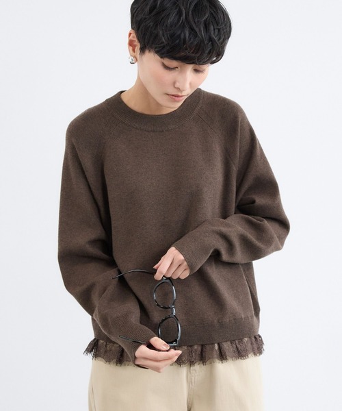 BARNYARDSTORM（バンヤードストーム）の「BARNYARDSTORM / レースドッキングニット（ニット/セーター・レディース・ブラウン/オフホワイト・FREE）」の7枚目の写真