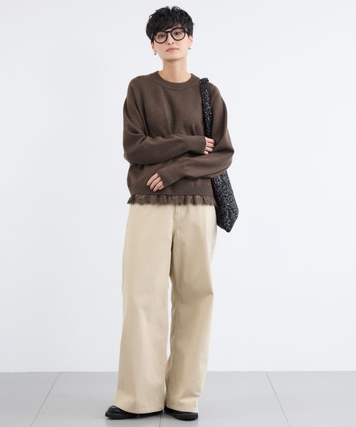 BARNYARDSTORM（バンヤードストーム）の「BARNYARDSTORM / レースドッキングニット（ニット/セーター・レディース・ブラウン/オフホワイト・FREE）」の9枚目の写真