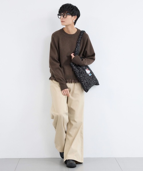 BARNYARDSTORM（バンヤードストーム）の「BARNYARDSTORM / レースドッキングニット（ニット/セーター・レディース・ブラウン/オフホワイト・FREE）」の10枚目の写真