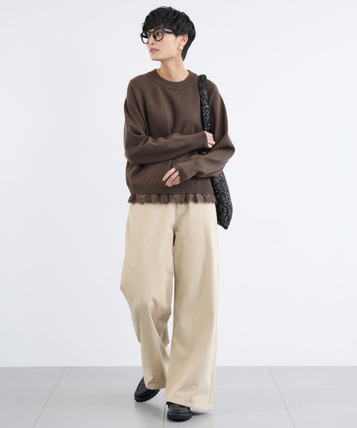 BARNYARDSTORM（バンヤードストーム）の「BARNYARDSTORM / レースドッキングニット（ニット/セーター・レディース・ブラウン/オフホワイト・FREE）」の16枚目の写真