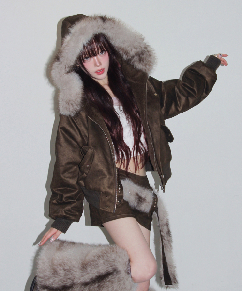 suede fur hoodie jumper - khaki