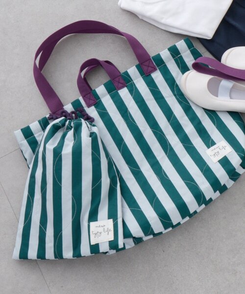 CIAOPANIC TYPY（チャオパニックティピー）の「【KIDS】【新生活・入学準備】洗えるストライプ柄マルチウェイ巾着袋(ユニセックス)（トートバッグ・キッズ・カーキ/サックスブルー/ピンク・ONE SIZE）」の2枚目の写真