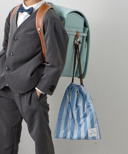 CIAOPANIC TYPY（チャオパニックティピー）の「【KIDS】【新生活・入学準備】洗えるストライプ柄マルチウェイ巾着袋(ユニセックス)（トートバッグ・キッズ・カーキ/サックスブルー/ピンク・ONE SIZE）」の3枚目の写真