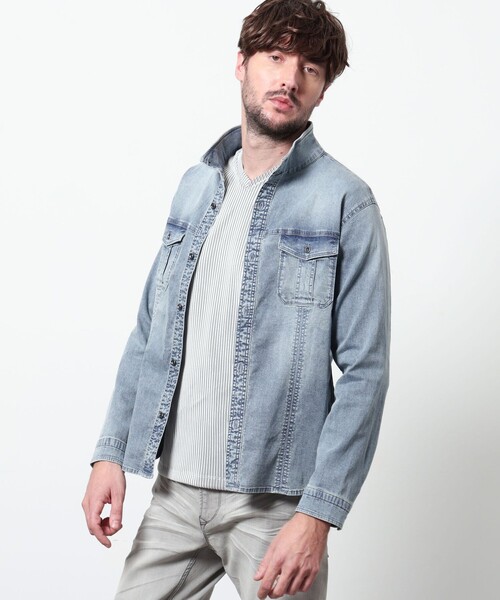 HIDEAWAYS NICOLE(ハイダウェイニコル)の「スーパーライトオンスデニムGジャン(シャツ/ブラウス・メンズ・その他2/ネイビー/ブルー・XL/M/L)」の1枚目の写真