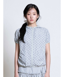 CHECK HALF SLEEVE HOOD ZIP-UP, SKY BLUE