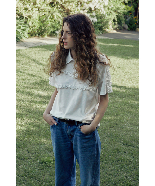 RUFFLE PIQUE SHIRT (IVORY) — рубашка с оборками, айвори