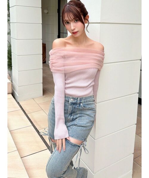 RESEXXY（リゼクシー）の「バックリボンオフショルニットトップス（ニット/セーター・レディース・ブラック/ブルー/ホワイト/ピンク・FREE）」の18枚目の写真