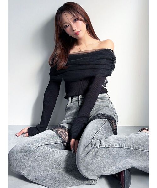 RESEXXY（リゼクシー）の「バックリボンオフショルニットトップス（ニット/セーター・レディース・ブラック/ブルー/ホワイト/ピンク・FREE）」の22枚目の写真