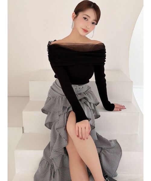 RESEXXY（リゼクシー）の「バックリボンオフショルニットトップス（ニット/セーター・レディース・ブラック/ブルー/ホワイト/ピンク・FREE）」の6枚目の写真