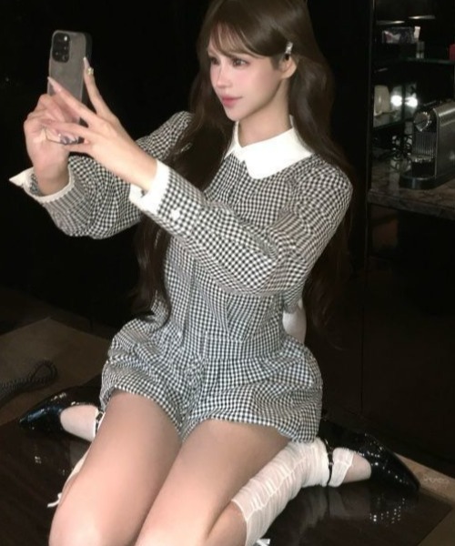 ViViDAY(ビビデー)の「【上下2点セット】配色チェック柄シャツ+リボンチェック柄ショートパンツ(セットアップ・レディース・ホワイト×ブラック・M)」の7枚目の写真