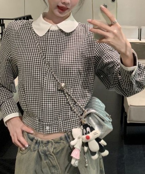 ViViDAY(ビビデー)の「【上下2点セット】配色チェック柄シャツ+リボンチェック柄ショートパンツ(セットアップ・レディース・ホワイト×ブラック・M)」の11枚目の写真