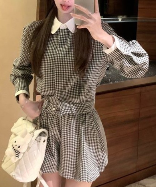 ViViDAY(ビビデー)の「【上下2点セット】配色チェック柄シャツ+リボンチェック柄ショートパンツ(セットアップ・レディース・ホワイト×ブラック・M)」の13枚目の写真