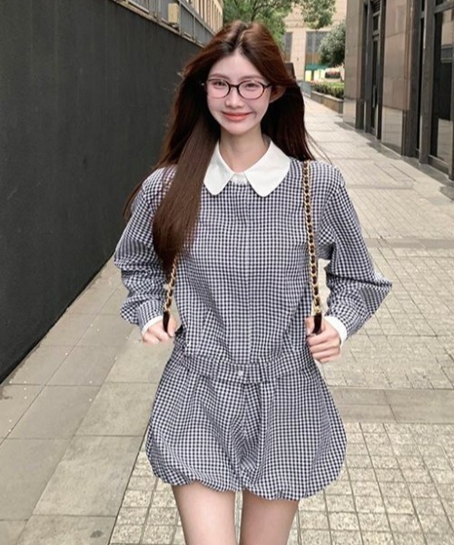 ViViDAY(ビビデー)の「【上下2点セット】配色チェック柄シャツ+リボンチェック柄ショートパンツ(セットアップ・レディース・ホワイト×ブラック・M)」の16枚目の写真