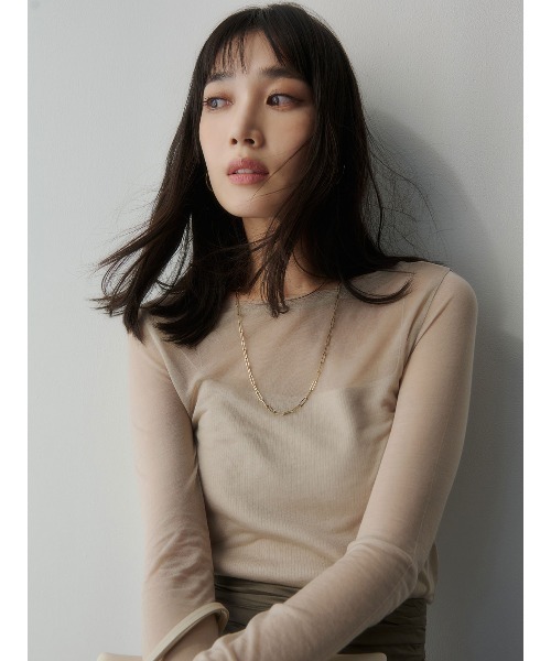 anuans（アニュアンス）の「シアーコンパクトロングTシャツ（Tシャツ/カットソー・レディース・ホワイト/ベージュ/グレー/ネイビー/ブラック/レッド/ミント/サックスブルー・F）」の5枚目の写真