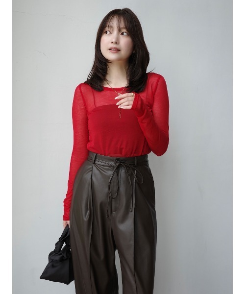 anuans（アニュアンス）の「シアーコンパクトロングTシャツ（Tシャツ/カットソー・レディース・ホワイト/ベージュ/グレー/ネイビー/ブラック/レッド/ミント/サックスブルー・F）」の8枚目の写真