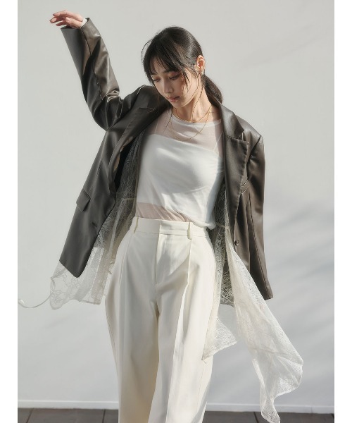 anuans（アニュアンス）の「シアーコンパクトロングTシャツ（Tシャツ/カットソー・レディース・ホワイト/ベージュ/グレー/ネイビー/ブラック/レッド/ミント/サックスブルー・F）」の17枚目の写真