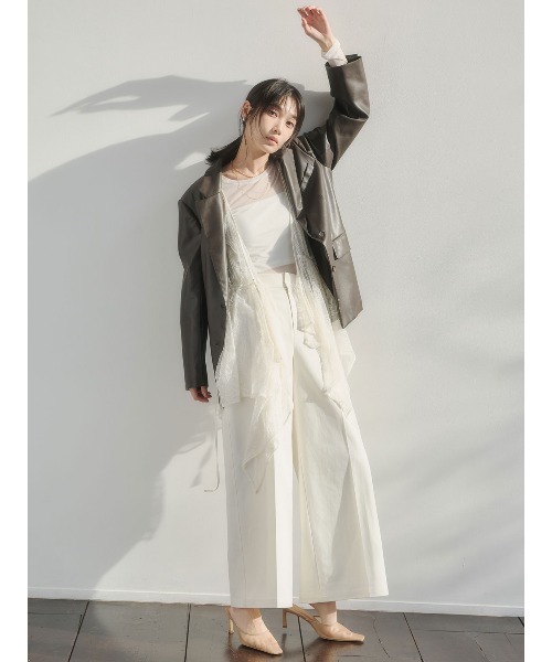 anuans（アニュアンス）の「シアーコンパクトロングTシャツ（Tシャツ/カットソー・レディース・ホワイト/ベージュ/グレー/ネイビー/ブラック/レッド/ミント/サックスブルー・F）」の18枚目の写真