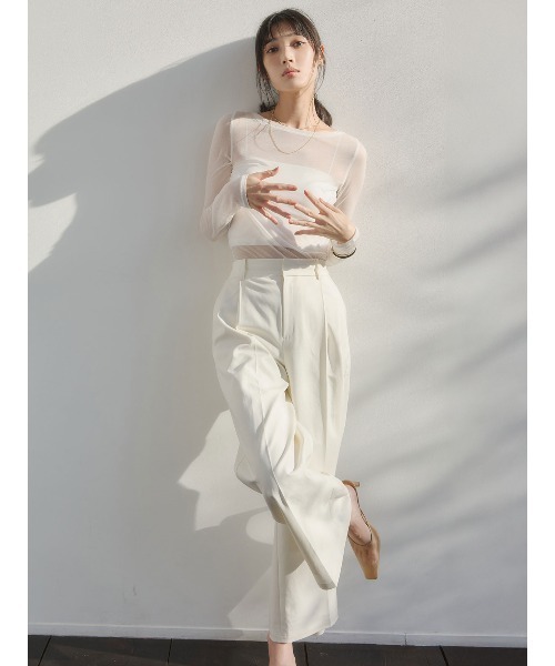 anuans（アニュアンス）の「シアーコンパクトロングTシャツ（Tシャツ/カットソー・レディース・ホワイト/ベージュ/グレー/ネイビー/ブラック/レッド/ミント/サックスブルー・F）」の10枚目の写真