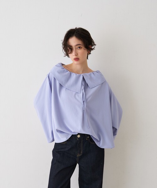 Rouge vif（ルージュヴィフ）の「オーバーカラー変形テントラインブラウス（シャツ/ブラウス・レディース・チャコールグレー/サックスブルー・フリー）」の3枚目の写真