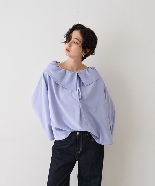 Rouge vif（ルージュヴィフ）の「オーバーカラー変形テントラインブラウス（シャツ/ブラウス・レディース・チャコールグレー/サックスブルー・フリー）」の4枚目の写真